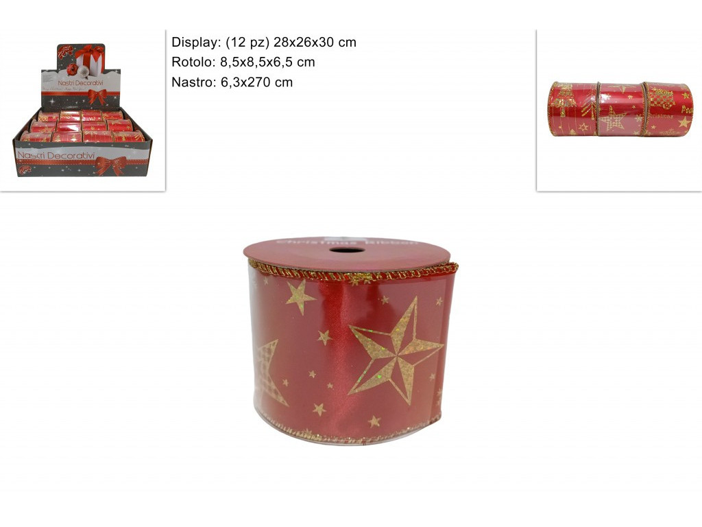 PROHOME - Stuha vánoční 6,3cmx270cm červeno - zlatá různé dekory