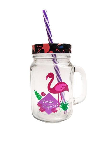 PROHOME - Sklenice se slámkou Flamingo, 500ml